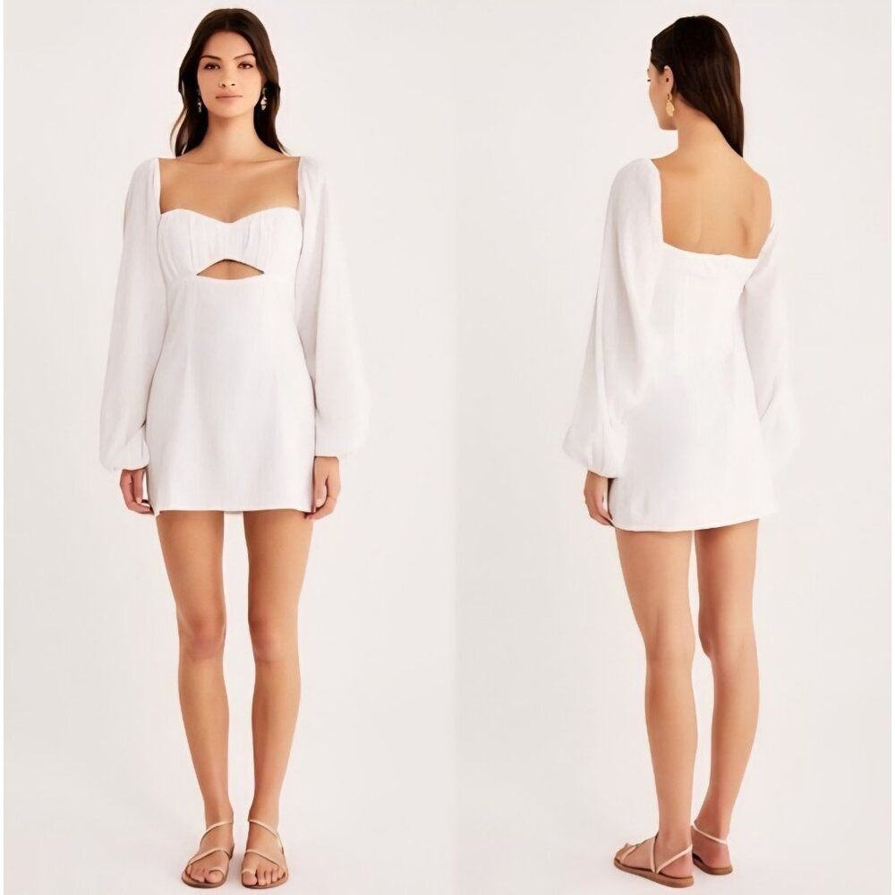 New Rumer - Xs - Camille Mini Cutout Cotton Dress In White $239